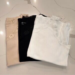 Karen Scott SET of 3 Cotton Lace Trimmed Tank Tops Womens L Neutral Layering